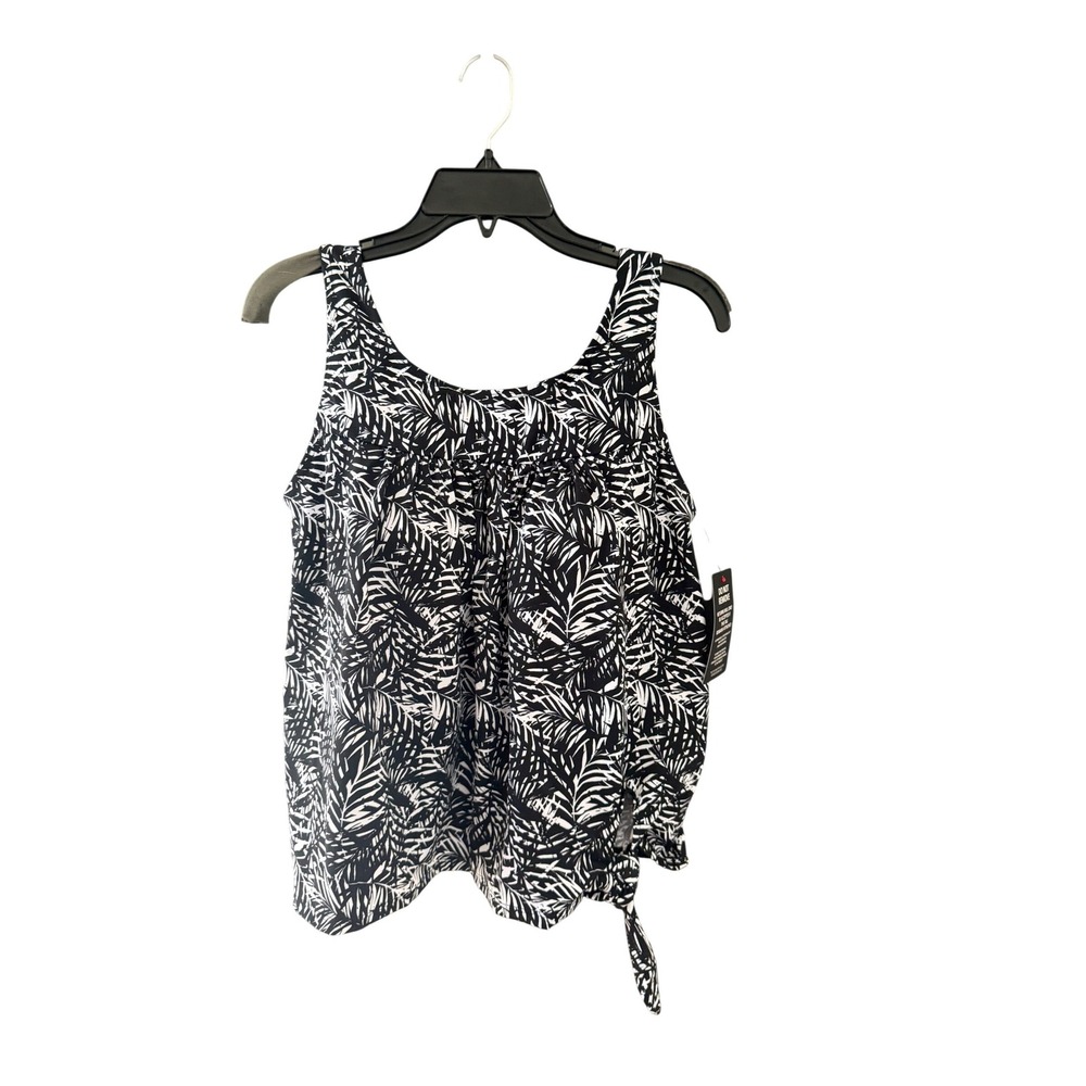 Swim365 Womens Black White Palm Leaf Side Tie Tankini Top Size 14 NEW